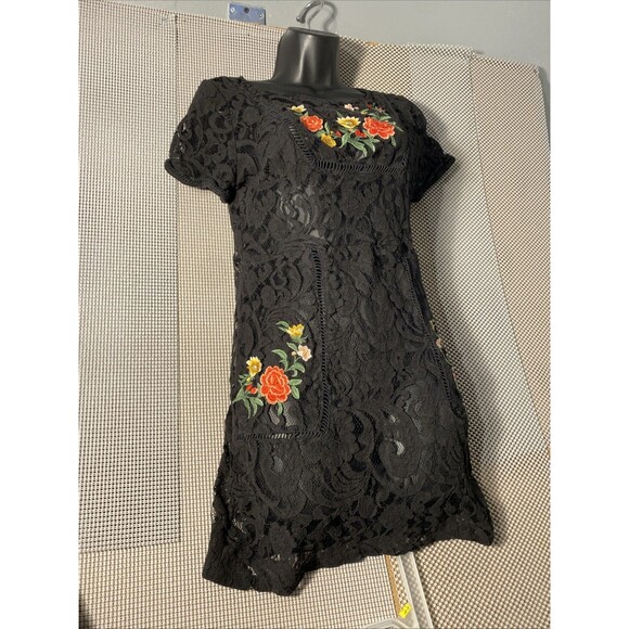 FOREVER 21 Black Red Lace Rose Floral Mini Fit Flare Dress Lg Whimsigoth Fairy - Picture 5 of 6